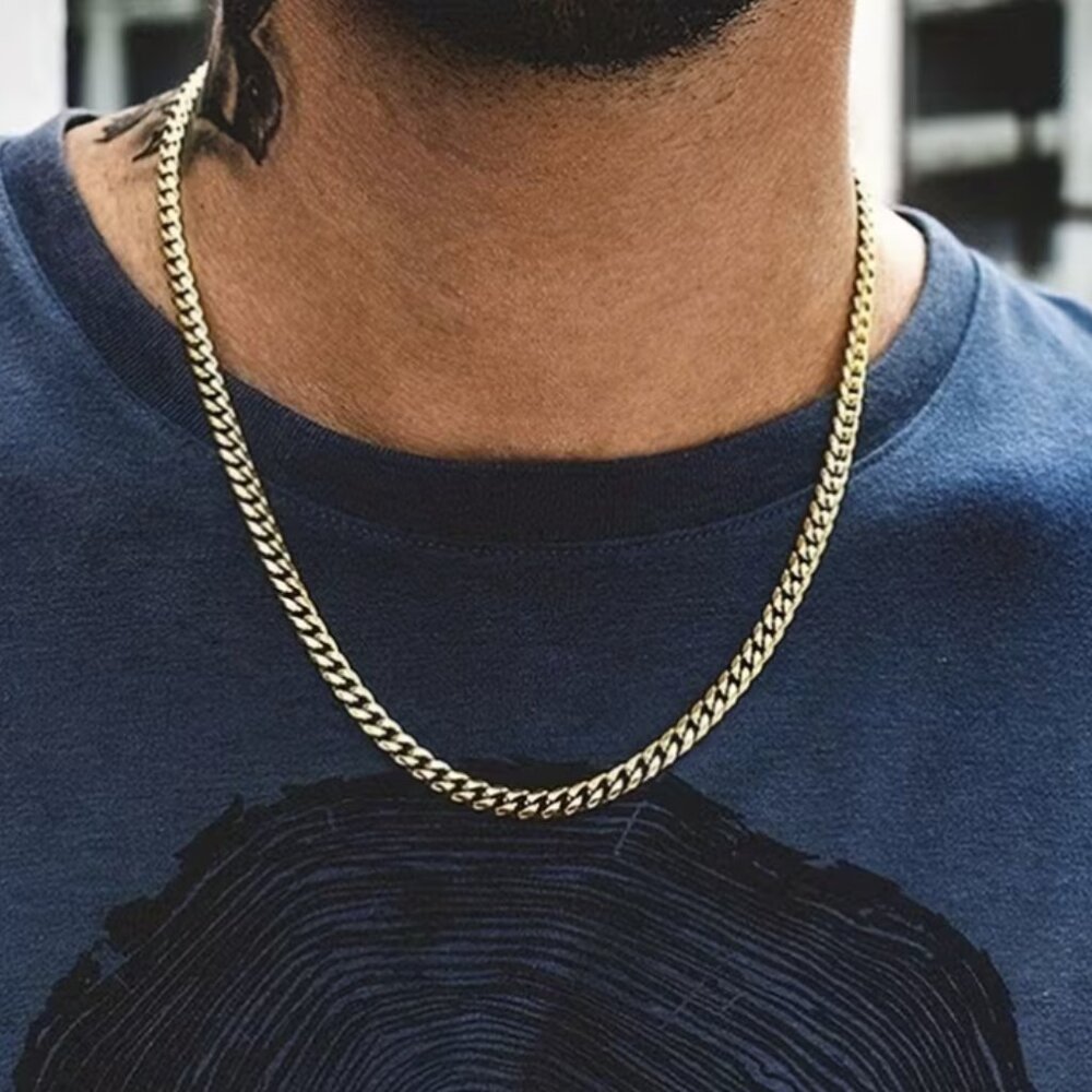 7MM Cuban Chain Necklace, Made of 316L Stainless Steel w/18K Gold Plated Plating